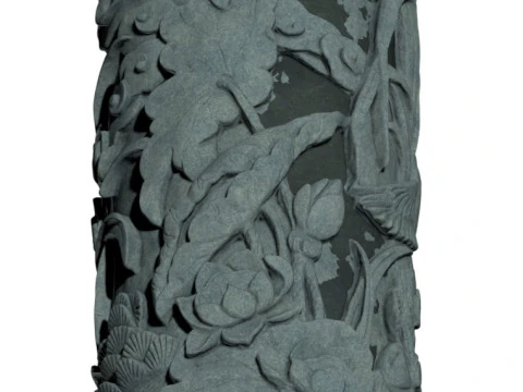 Chinese Traditional Plum Orchid Chrysanthemum Bamboo Stone Carving Column - High-Detail Qin 3D Model