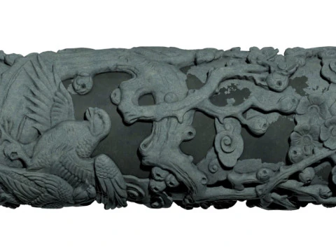 Chinese Traditional Plum Orchid Chrysanthemum Bamboo Stone Carving Column - High-Detail Qin 3D Model
