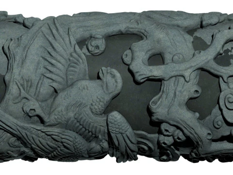 Chinese Traditional Plum Orchid Chrysanthemum Bamboo Stone Carving Column - High-Detail Qin 3D Model