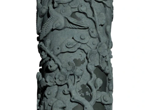 Chinese Traditional Plum Orchid Chrysanthemum Bamboo Stone Carving Column - High-Detail Qin 3D Model
