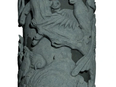 Chinese Traditional Plum Orchid Chrysanthemum Bamboo Stone Carving Column - High-Detail Qin 3D Model