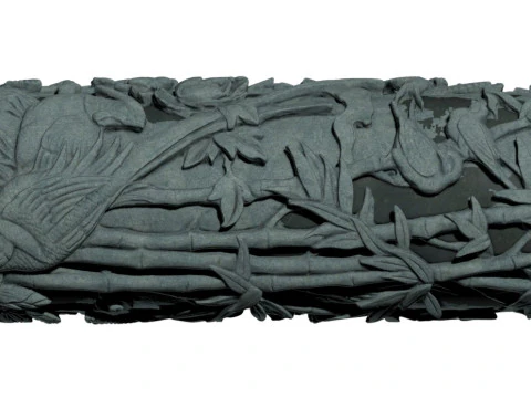 Chinese Traditional Plum Orchid Chrysanthemum Bamboo Stone Carving Column - High-Detail Qin 3D Model