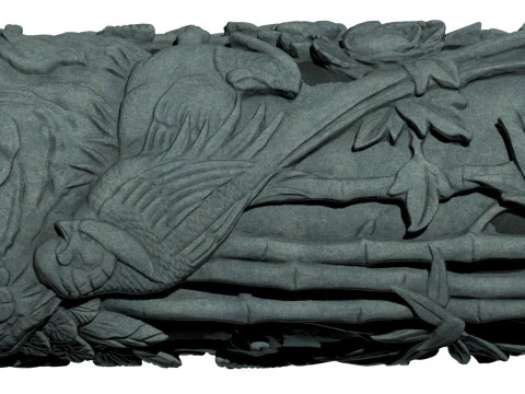 Chinese Traditional Plum Orchid Chrysanthemum Bamboo Stone Carving Column - High-Detail Qin 3D Model