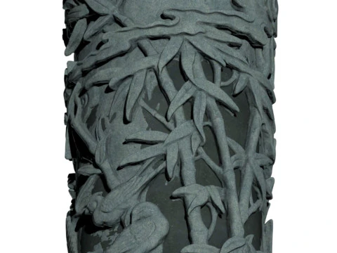 Chinese Traditional Plum Orchid Chrysanthemum Bamboo Stone Carving Column - High-Detail Qin 3D Model