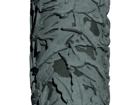 Chinese Traditional Plum Orchid Chrysanthemum Bamboo Stone Carving Column - High-Detail Qin 3D Model