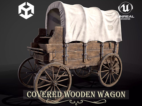 Covered Wooden Wagon 3D Model