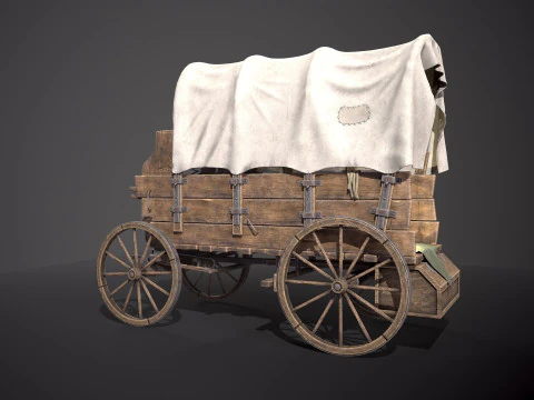 Covered Wooden Wagon 3D Model