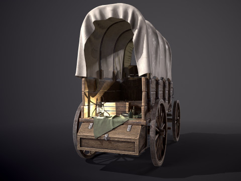 有盖木车 3D 模型