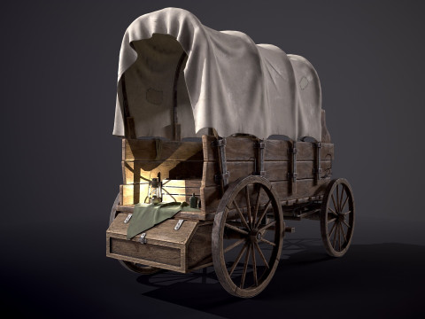 有盖木车 3D 模型