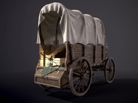 Covered Wooden Wagon 3D Model
