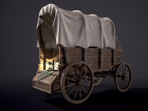 有盖木车 3D 模型