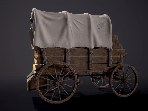 Covered Wooden Wagon 3D Model