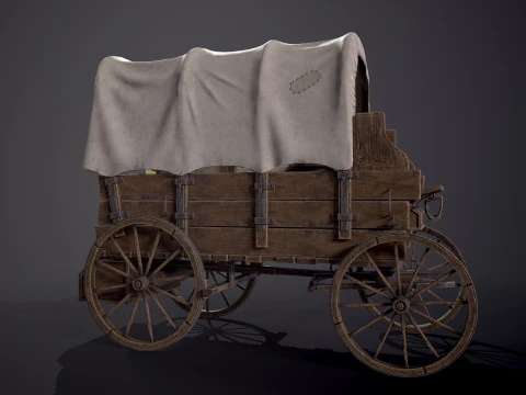 Covered Wooden Wagon 3D Model