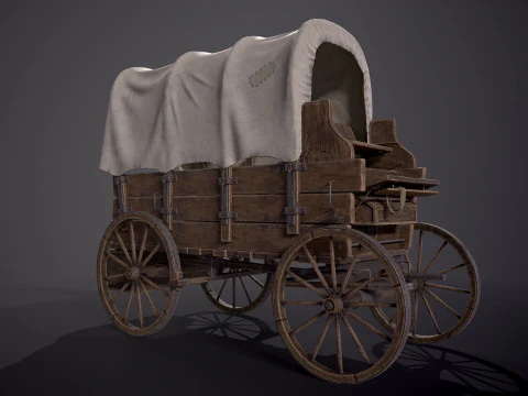 Covered Wooden Wagon 3D Model