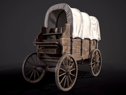 Covered Wooden Wagon 3D Model