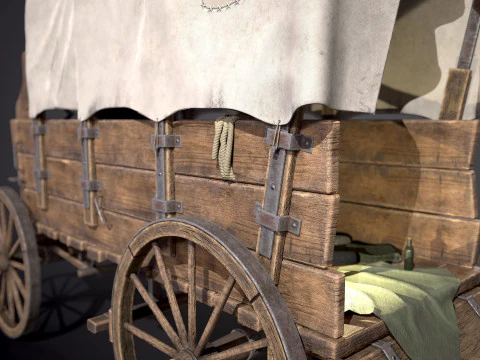 Covered Wooden Wagon 3D Model