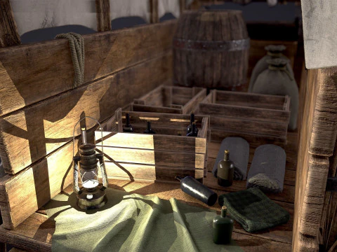 Covered Wooden Wagon 3D Model