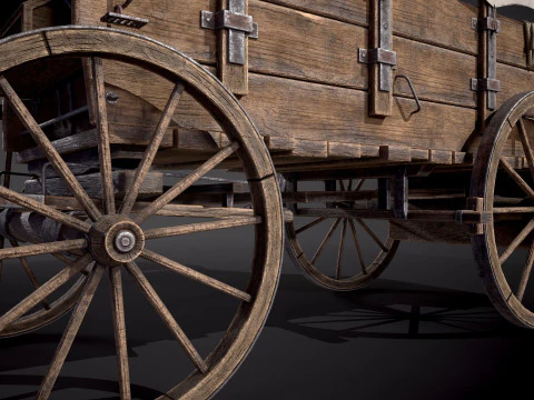 Covered Wooden Wagon 3D Model