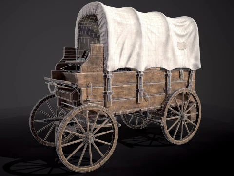 Covered Wooden Wagon 3D Model