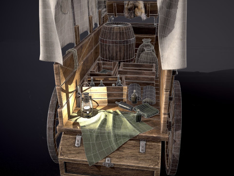 有盖木车 3D 模型