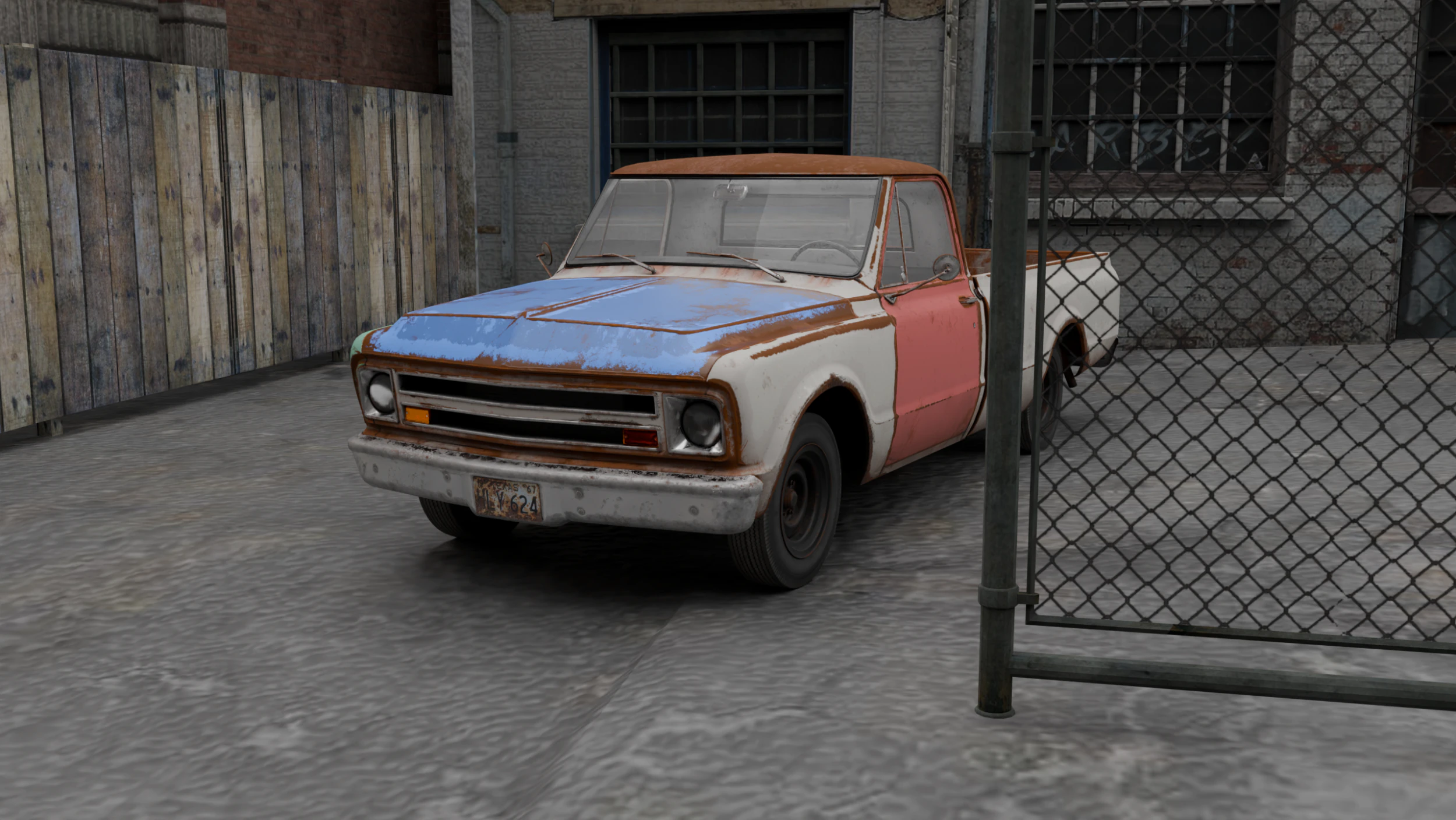 Generic Classic American Pickup Truck Long Bed Rusted 3D Model .c4d .max .obj .3ds .fbx .stl .blend