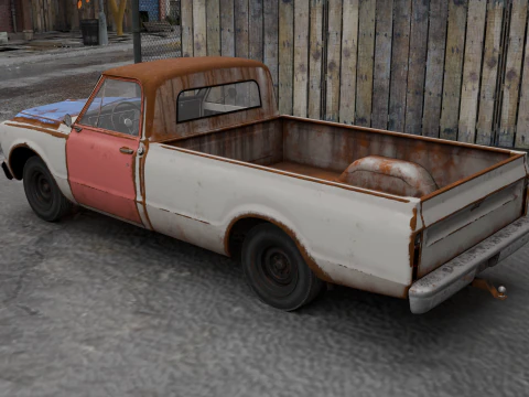 Generic Classic American Pickup Truck Long Bed Rusted 3D Model