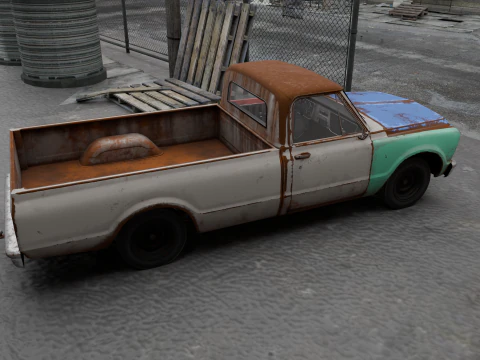 Generic Classic American Pickup Truck Long Bed Rusted 3D Model
