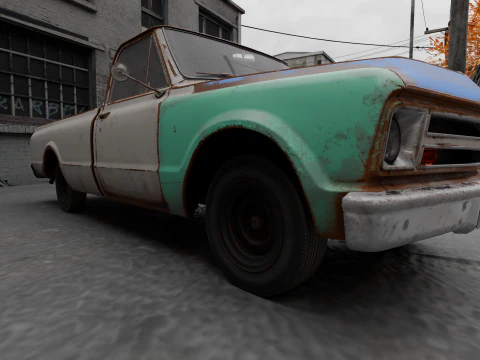 Generic Classic American Pickup Truck Long Bed Rusted 3D Model