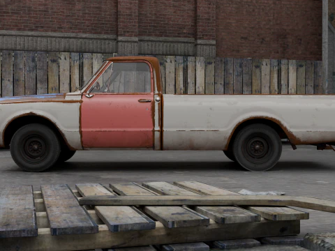 Generic Classic American Pickup Truck Long Bed Rusted 3D Model