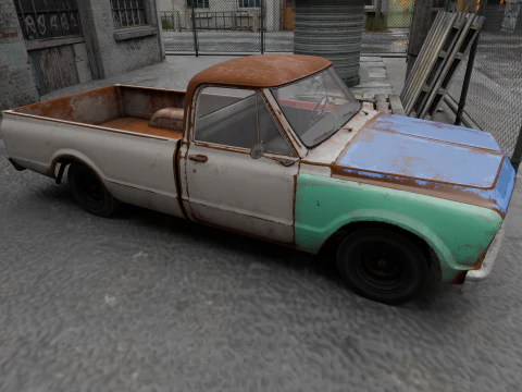 Generic Classic American Pickup Truck Long Bed Rusted 3D Model