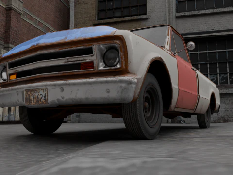 Generic Classic American Pickup Truck Long Bed Rusted 3D Model