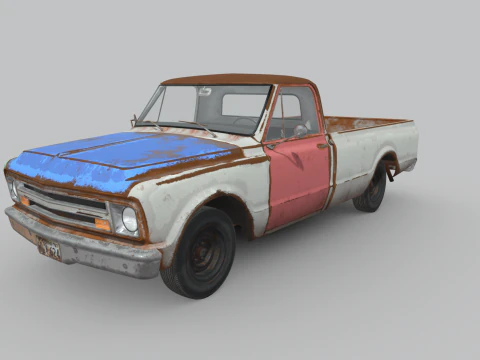 Generic Classic American Pickup Truck Long Bed Rusted 3D Model
