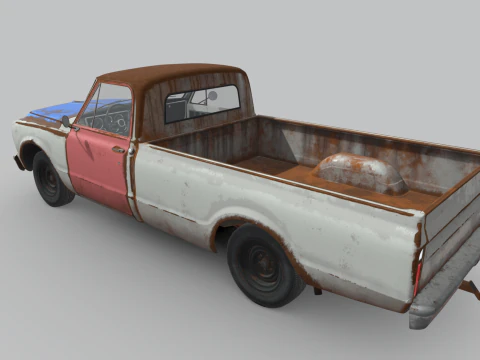 Generic Classic American Pickup Truck Long Bed Rusted 3D Model