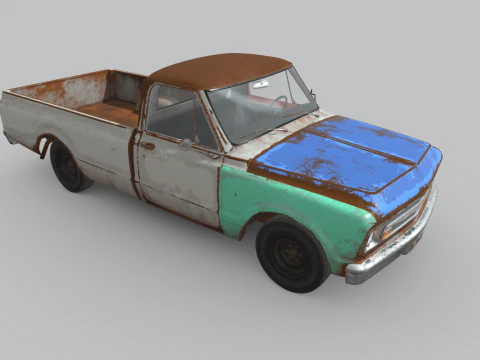 Generic Classic American Pickup Truck Long Bed Rusted 3D Model
