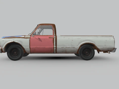 Generic Classic American Pickup Truck Long Bed Rusted 3D Model