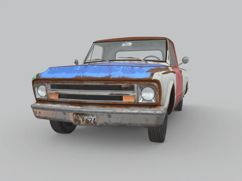 Generic Classic American Pickup Truck Long Bed Rusted 3D Model