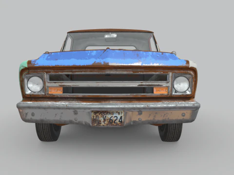 Generic Classic American Pickup Truck Long Bed Rusted 3D Model