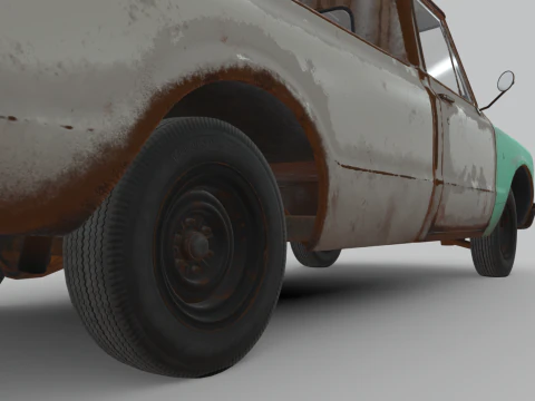Generic Classic American Pickup Truck Long Bed Rusted 3D Model