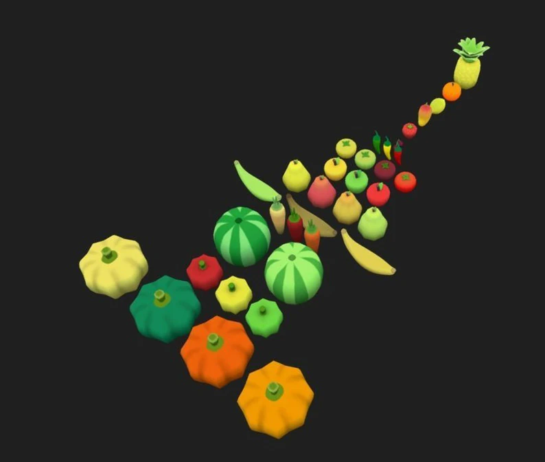 FRUITS AND VEGETABLES 3D Model .c4d .max .obj .3ds .fbx .stl .blend 