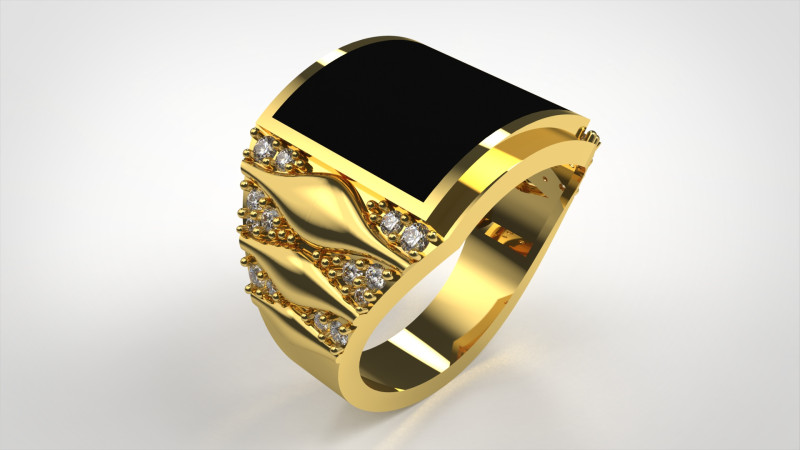 Anel masculino de luxo com pedras preciosas pretas mr0014 Modelo de Impressão 3D .c4d .max .obj .3ds .fbx .stl .blend 