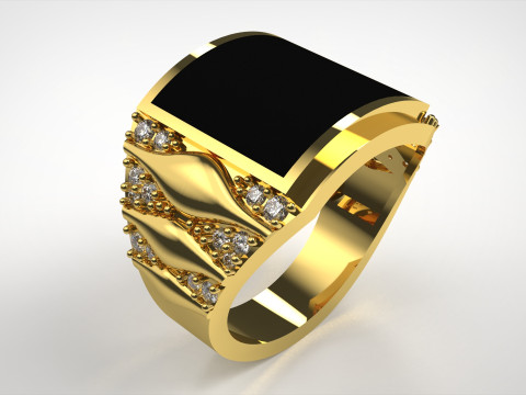 Cincin Pria Mewah Batu Permata Hitam Mr0014 Model Cetak 3D