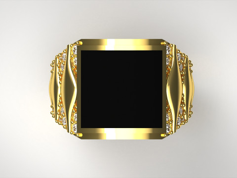 Anel masculino de luxo com pedras preciosas pretas mr0014 Modelo de Impressão 3D