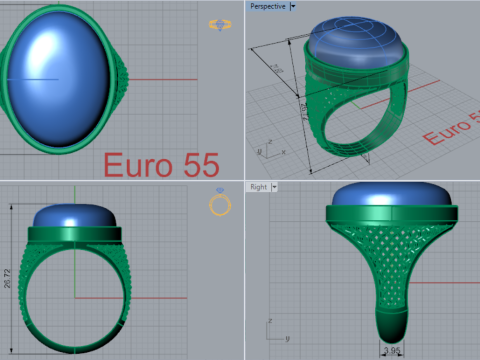 Bague en pierres précieuses ovales stl 3d pour hommes, mr0015 Modèles 3D en vedette