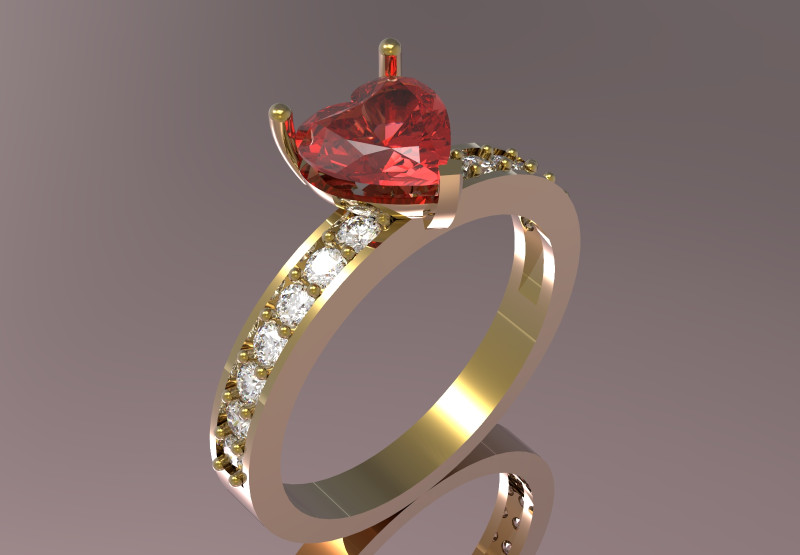 Solitär im Herzschliff mit diamantbesetzten Schultern sr0110 3D-Druckmodell 3D Druckmodell .c4d .max .obj .3ds .fbx .stl .blend