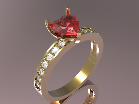 Solitaire taille cœur avec épaules serties de diamants sr0110 Modèle d'impression 3D Modèles 3D en vedette