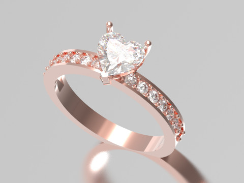 Solitär im Herzschliff mit diamantbesetzten Schultern sr0110 3D-Druckmodell 3D Druckmodell