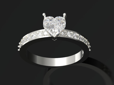 Solitär im Herzschliff mit diamantbesetzten Schultern sr0110 3D-Druckmodell 3D Druckmodell