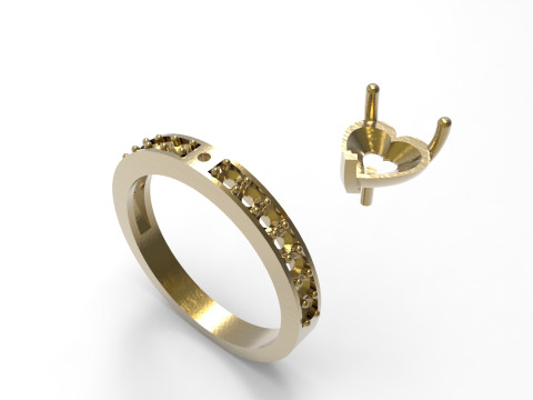 Solitär im Herzschliff mit diamantbesetzten Schultern sr0110 3D-Druckmodell 3D Druckmodell