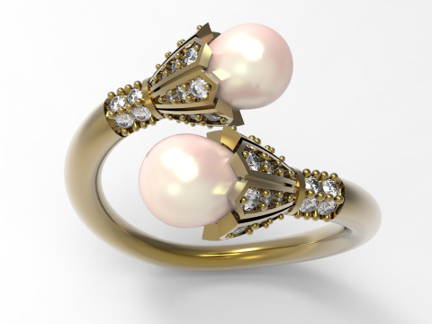 珍珠首饰STL 3D金戒指模型pr0020 3D打印模型 3D 打印模型