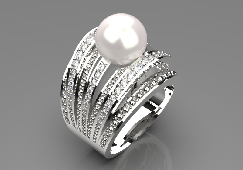Das Floating Pearl Statement STL 3D-Ringmodell pr0030 3D-Druckmodell 3D Druckmodell .c4d .max .obj .3ds .fbx .stl .blend
